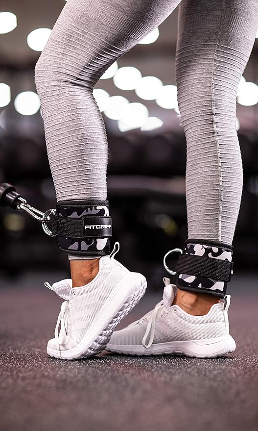 Fitgriff짰 Ankle Straps V1 for Cable Machine (2 Pieces) - Gym Workout Equipment - Leg Pulley Attachment, Kickback Straps