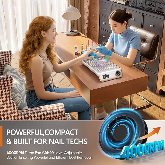Professional Nail Dust Collector, 48W Rechargeable Nail Vacuum Dust Collector with Filter, Quiet Nail Dust Suction Machine Nail Tech Supplies for Manicure Pedicure Acrylic Nail Polishing