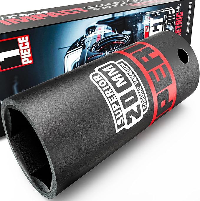 1/2" Drive Impact Socket, 20 mm Deep Socket, Metric, 6 Point, CR-V, for Automotive Maintaince, Mechanical Equipment Maintaince