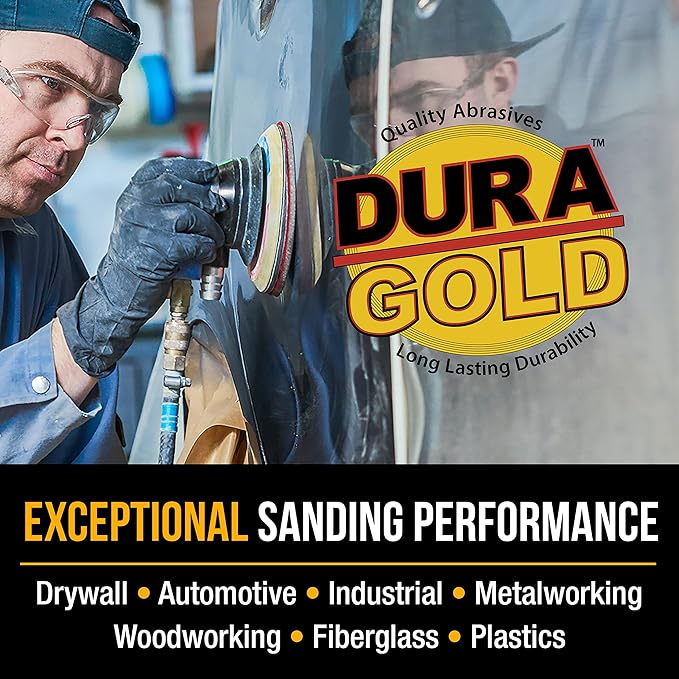 Dura-Gold Premium 2" Gold Hook & Loop Sanding Discs - 180 Grit (Box of 30) - High-Performance Medium Cut Abrasive Sandpaper Discs - For DA Sanders Drill, Sand Automotive Paint Filler, Woodworking Wood