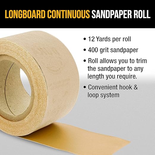 Dura-Gold Premium - 400 Grit Gold - Hook & Loop Backing Longboard Continuous Sandpaper Roll, 2-3/4" Wide, 12 Yards Long - For Automotive & Woodworking Air File Long Board Sanders, Hand Sanding Blocks
