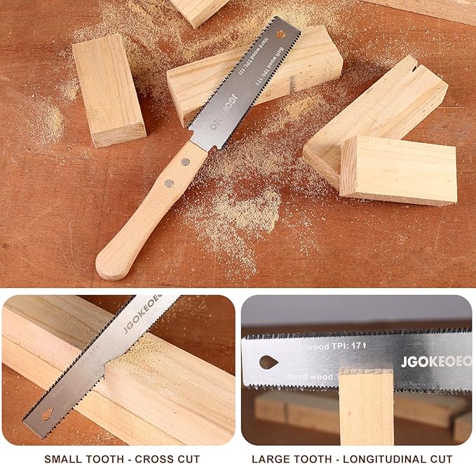 Japanese Hand Saw, 6 Inch Double Edge Flush Cut Saw, SK5 Double Flexible Blade 17/11 TPI Comfortable Hand Wood Handle, Precise and Lightweight Cutting, for Woodworking and Garden Trim
