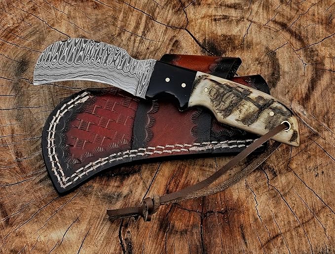 Handmade 1095 Steel Lineman’s Hawkbill knife with Leather sheath, Heavy Duty Utility Knife blade Electrician Wire Skinning knife for professional.
