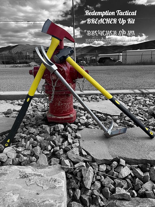 Redemption Tactical Fireman 3 Piece Breacher Starter Set with Fire Axe 8 Pound Sledge Breacher Up Halligan Pry Bar Hooligan Tool (30 Inch, Breacher Starter Pack)