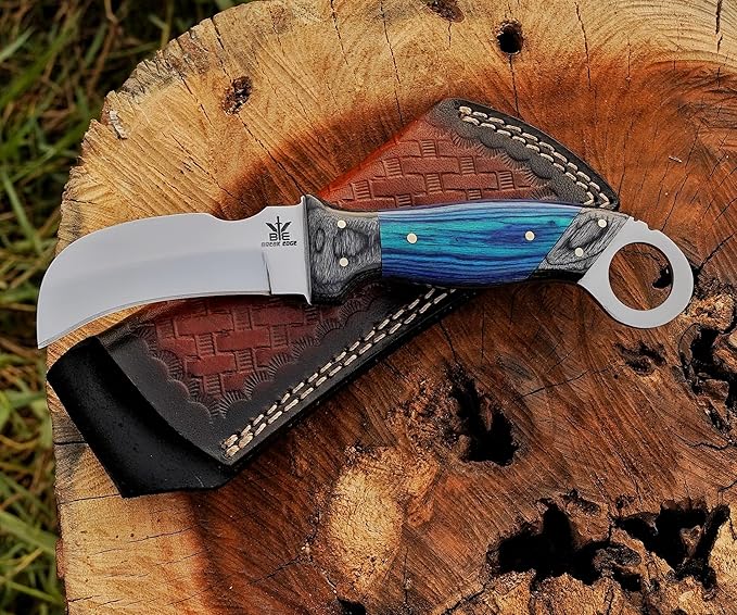 Handmade StainlessSteel Lineman’s Hawkbill knife with Leather sheath, Heavy Duty Utility Knife blade Electrician Wire Skinning knife for professional.