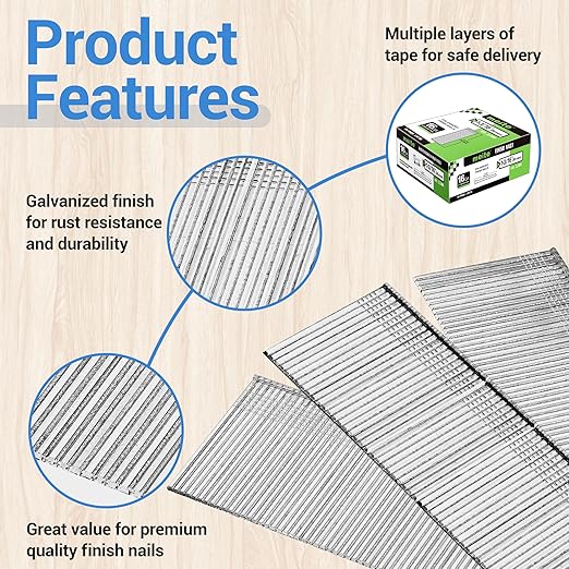meite 16 Gauge Finish Nails, 1-3/16-Inch Galvanized 16GA Finish Nails, Small Straight Finishing Nail for 16 Gauge Finish Nailer Guns (2,500 Counts)