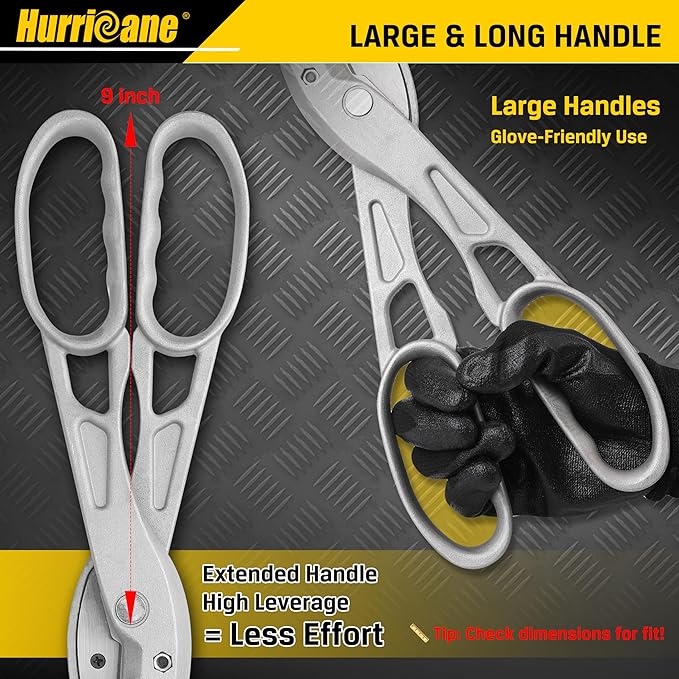 HURRICANE 12 Inch Aluminum Tin Snips with Replaceable Blades. Straight Cut Metal Shears for HVAC, Sheet Metal & Vinyl Siding. Lightweight Aluminum Metal Cutter with Large Glove-Friendly Handles