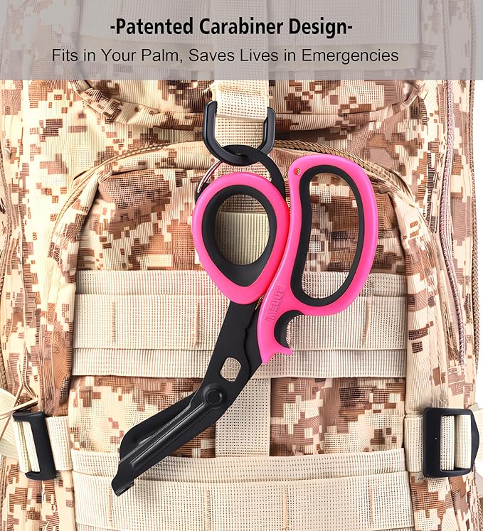 MEUUT 2 Pack Medical Scissors Trauma Shears with Carabiner design, 7.5" Fluoride Coated Non-stick Blades Bandage Scissor for Nurses, EMT, Household, outdoors