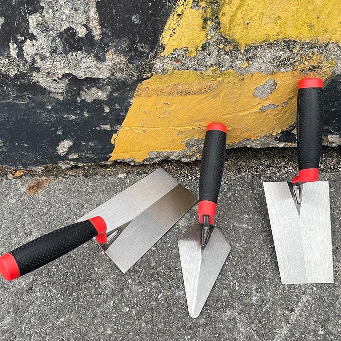 3 Pack Masonry Hand Tool Set, 5??Brick Pointing Trowel, 5.6??and 7??Bucket Margin Trowel, Carbon Steel Bricklaying Hand Tool for Concrete, Cement, Plaster, Tile Construction Projects