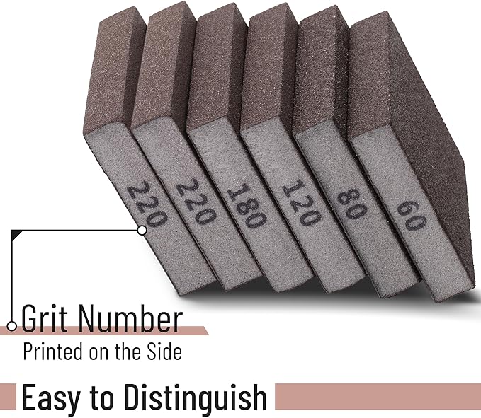 Bates- Sanding Sponge, 6 pcs, 60/80/120/180/220 Grit, Sandpaper Block, Sanding Blocks for Wood, Drywall Sanding Block, Drywall Sanding Sponge for Wood, Sanding Blocks Drywall, Sandpaper for Drywall