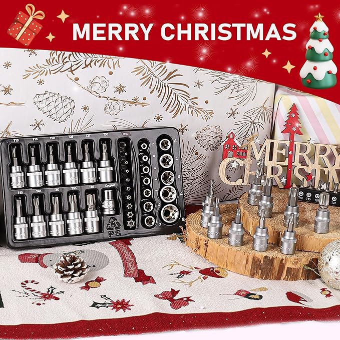 TOPLINE 34-Piece 1/4?? 3/8??Drive E-Torx Socket Set and Torx Bit Socket Set, with Storage case, Premium CR-V Steel, E4-E20, T10-T60, for Mechanic and Home Repair