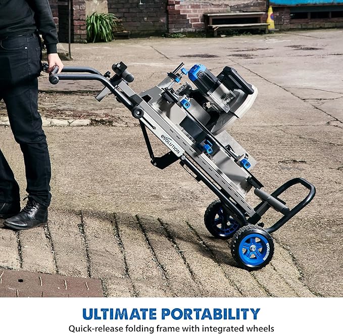 Evolution MCSSTAND | Mitering Chop Saw Stand with Powerlift Assist | Heavy-Duty Steel Frame | All-Terrain Wheels | Compatible with Evolution S14MCS, S355MCS, S355CPSL, S14CPS, S15CPS | Gas-Strut Lift