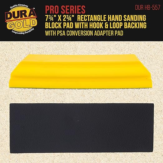 Dura-Gold Pro Series Rectangle 7-3/4" x 2-3/4" Hand Sanding Block Pad with Hook & Loop Backing and PSA Sandpaper Conversion Adapter Pad - Automotive Paint Prep Sand Shape Contour Woodworking Furniture