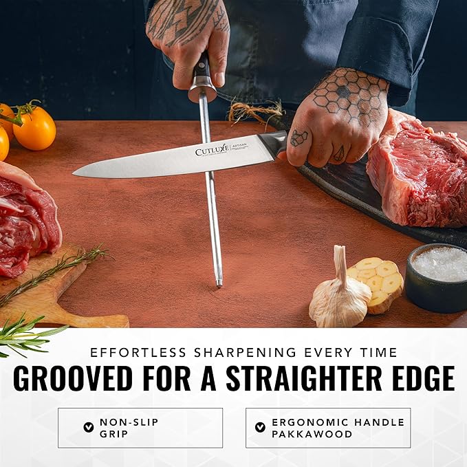 Cutluxe Honing Rod, Knife Sharpener Rod ??10" Honing Steel ??Ergonomic Handle Design, Grilling Gifts for Men ??Artisan Series