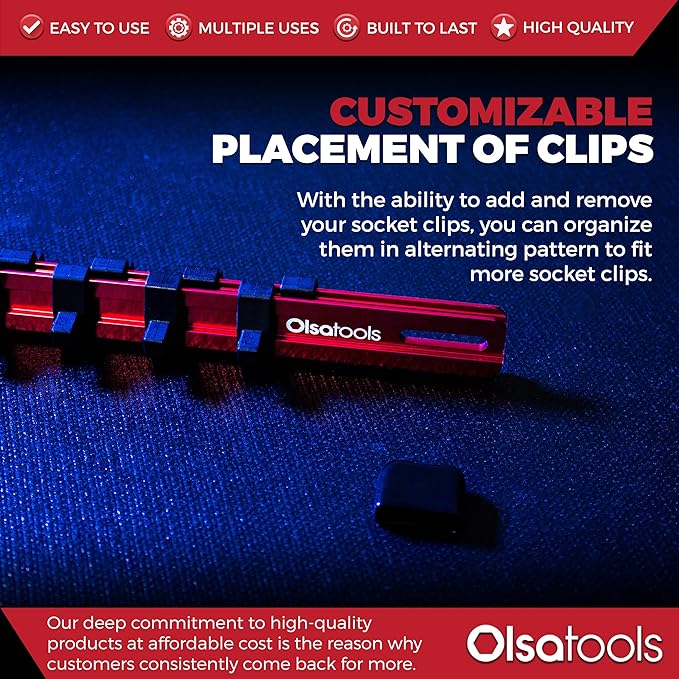 Olsa Tools Socket Organizer (1/4-Inch Drive, Red) - Socket Organizers for Mechanics - Socket Holder and Socket Rail - Holds 24 Chrome or Impact Sockets - Professional-Grade - Part: 1010