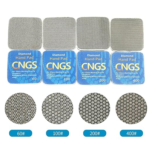 LOZLIN 4-Piece Diamond Hand Polishing Pads Set (60/100/200/400 Grit) - Soft Grinding Discs for Tile/Stone/Marble/Glass Edge Trimming & Surface Shining, Wet/Dry Use