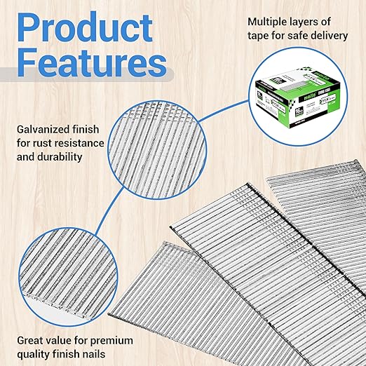 meite 16 Gauge Finish Nails, 1-1/4-Inch Galvanized 16 Gauge Brad Nails, Small Straight Finishing Nail for 16 Gauge Finish Nailer Guns (1 Case)