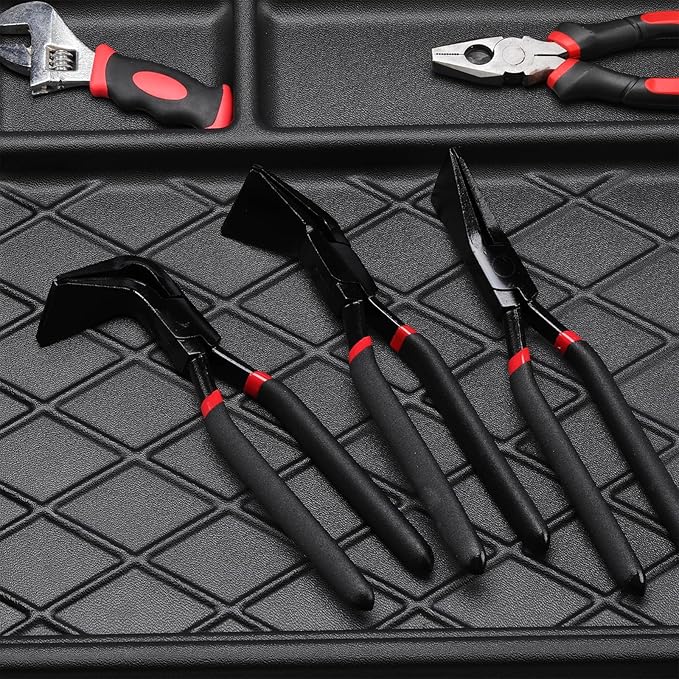 EMENTOL 3-Piece Hand Seamer Sheet Metal Tools, Sheet Metal Bending Pliers Set Straight, 45째 & 90째 Bending Tool for Roofers, Plumbers