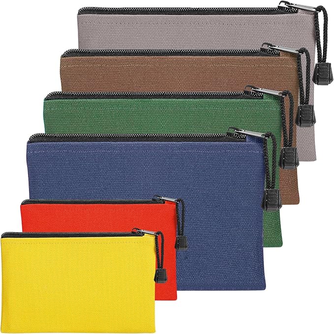 ANPHSIN 6 Pack Canvas Tool Bags Pouches - 11.2''x 7'' and 7''x4.7'' Heavy Duty Zipper Pouch Set, Multipurpose Small Tools Storage Organizer with Dependable Zipper