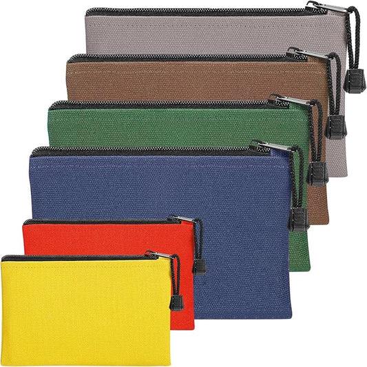 ANPHSIN 6 Pack Canvas Tool Bags Pouches - 11.2''x 7'' and 7''x4.7'' Heavy Duty Zipper Pouch Set, Multipurpose Small Tools Storage Organizer with Dependable Zipper