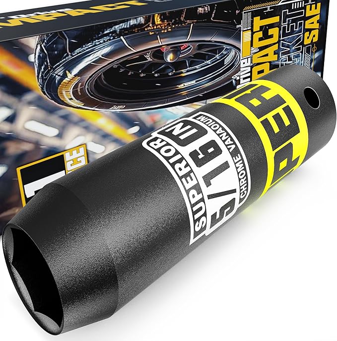 1/2" Drive Impact Socket, 5/16 inch Deep Socket, SAE, 6 Point, CR-V, for Car Repair, Loosen the Fastening Nut