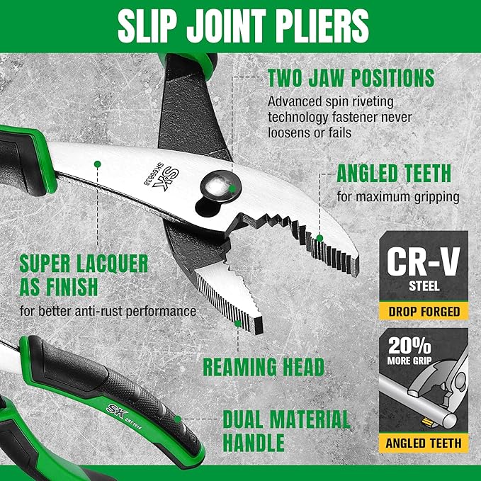 SK 2-Piece Pliers Set, 8-Inch Slip Joint & 10-Inch Groove Joint Pliers, Premium CR-V Construction, Ergonomic Anti-slip Handle for Comfortable Grip