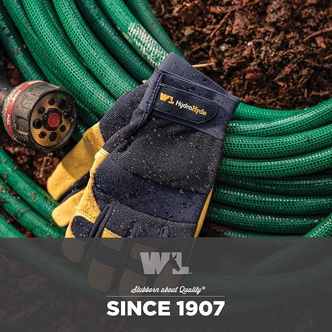Wells Lamont Men's Leather Palm Work Gloves ??HydraHyde Water-Resistant Leather, Flexible Spandex Back, Adjustable Closure ??Ideal for Construction, Landscaping, DIY Projects ??Blue, Medium (3207M)