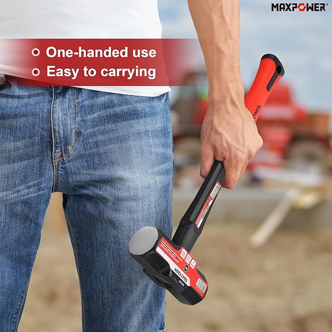 MAXPOWER 3lb Sledge Hammer, Drop forged Steel Head, 12.8 inch Fiberglass Handle Shock-Resistant