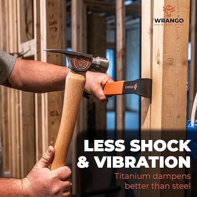 Wrango Tools 14oz Titanium Hammer - Smooth Face Framing Hammer with 38mm Diameter Pole & Curved 17" Hickory Handle for Framing, Roofing, Carpentry & Construction - Magnetic Nail Starter