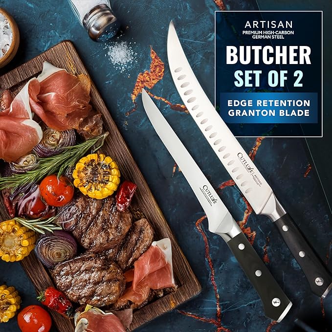 Cutluxe Butcher Carving Set ??Cimeter Breaking & Boning Knives for Meat Cutting ??Professional Knife, Razor Sharp German Steel, Full Tang, Ergonomic, Butcher Knives for BBQ ??Artisan Series