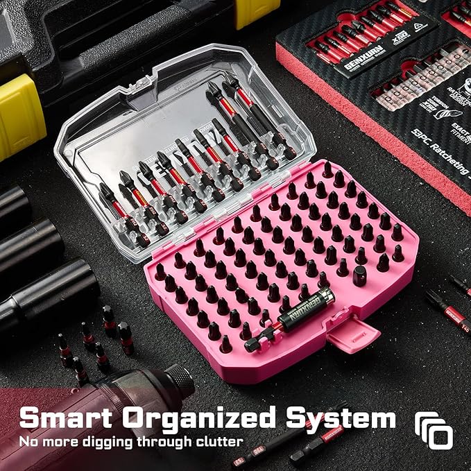 83Pieces Impact Screwdriver Bits Set, Magnetic S2 Steel Phillips/Square Insert Power Bits Tips Set with Impact Bit Holder and 1/4?쒾ocket Adapter (Pink Storage Box Case)