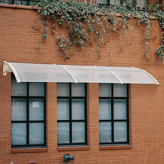 MCombo 115.9" x 37.8" Window Awning Outdoor Polycarbonate Door Shade Patio Cover Canopy, 6055-4012 (Clear Board with White Bracket)