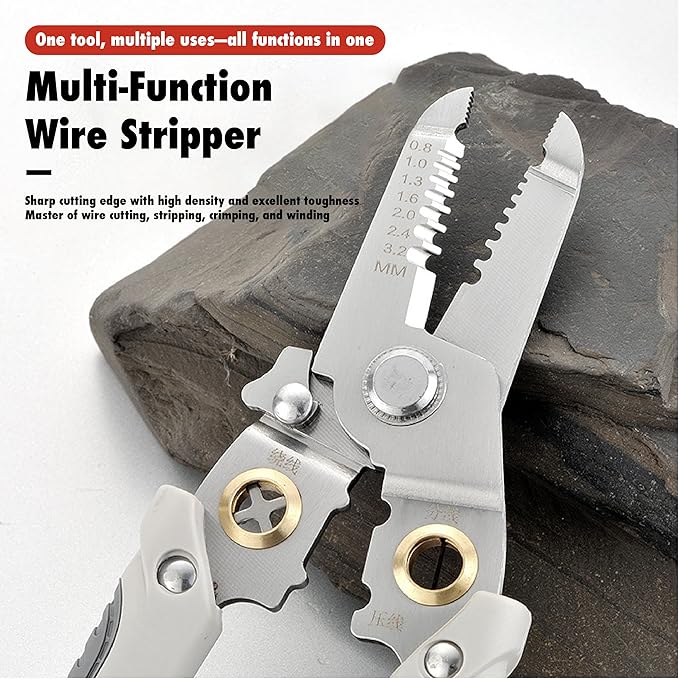 Electrician's Multi-Function Wire Stripper Tool, 6-in-1 Multi-Function Wire Stripper, Ergonomic Handle Design, Ideal for Home Renovation and Automotive Use (C-External spring)