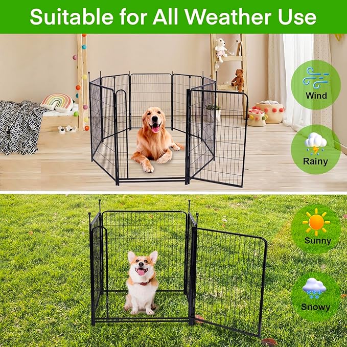 Tall Garden Fence, 52in High 6 Panels Total 13.3 Ft(L) Dog Fence Outdoor for Yard, 21 inches Wide with Low Sills, Animal Barrier Fence, Flower Bed Fencing. Pet Fence, Garden Fence Border