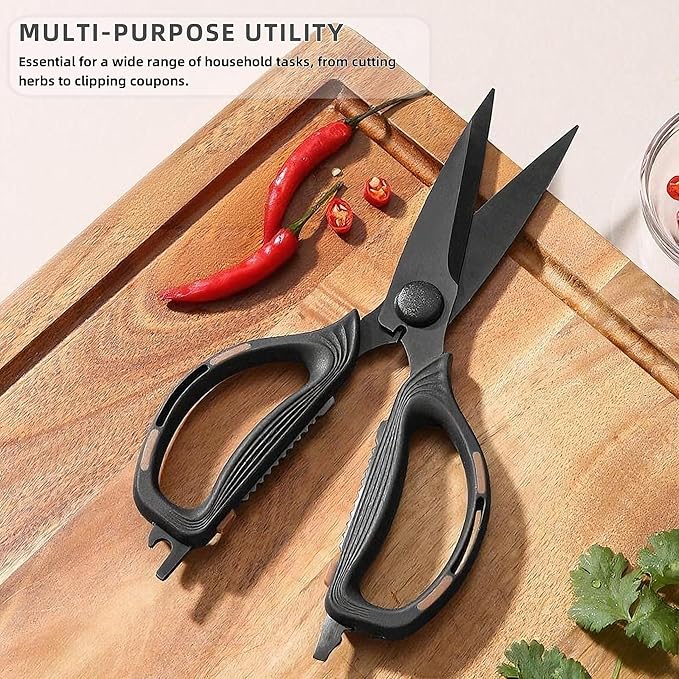 Kitchen Shears Scissors Food Scissors, 8-in-1 Multifunction Japanese Stainless Steel Meat Shears, Dishwasher Safe Sharp Shear All Purpose with Comfort Grip, Ideal for Everyday Use-Black
