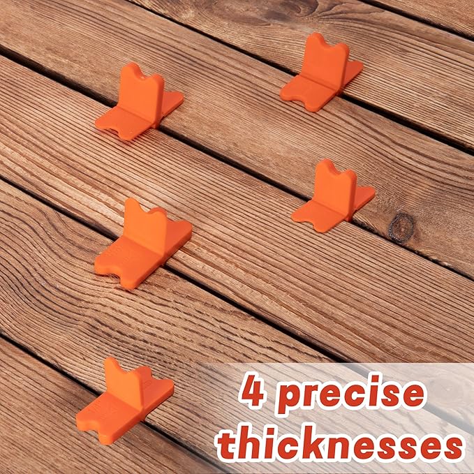 8 Pcs ABS Deck Spacer Tool,4 Thicknesses Deck Board Spacers(1/16", 1/8", 3/16", 1/4"),Orange Deck Spacers Assorted for Pressure Treated Composite Decking