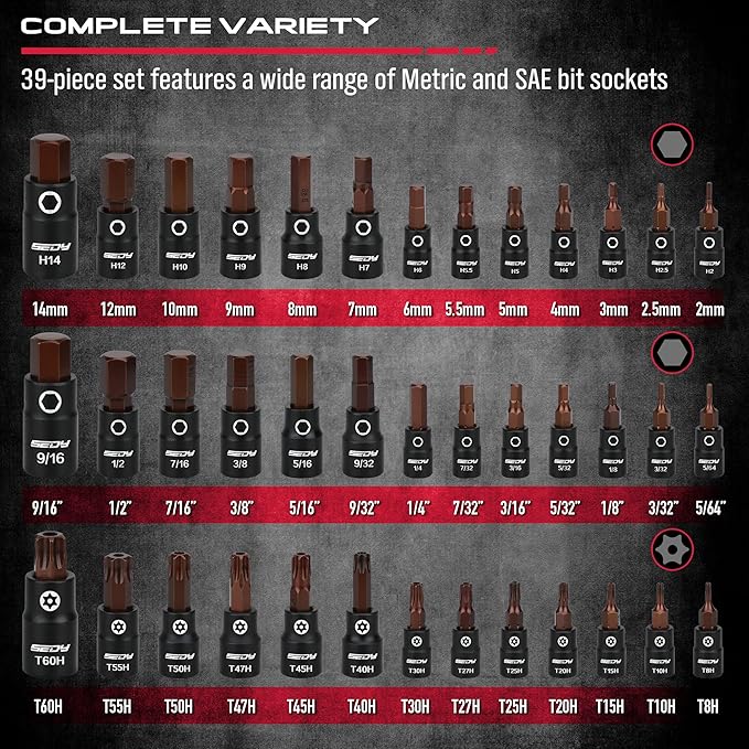 73-Piece Hex Torx Bit Impact Socket-Set, Master Impact Socket Set, SAE Metric Deep Shallow Sockets Torx Bit Sockets Includes Ratchet Handle, Adapters, Impact Universal Joint, Extension Bars