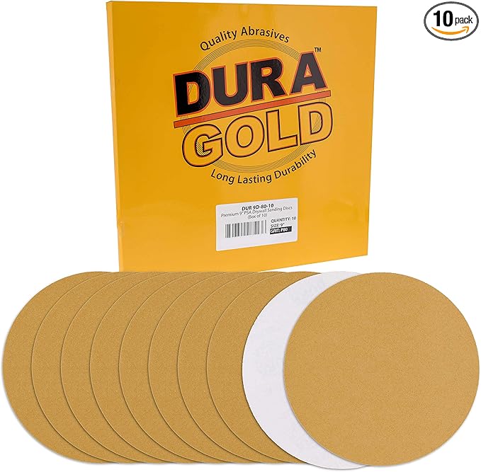 Dura-Gold Premium 9" Drywall Sanding Discs - 80 Grit (Box of 10) - Sandpaper Discs with PSA Self Adhesive Stickyback, High-Performance Fast Cutting Aluminum Oxide Abrasive - for Drywall Power Sander