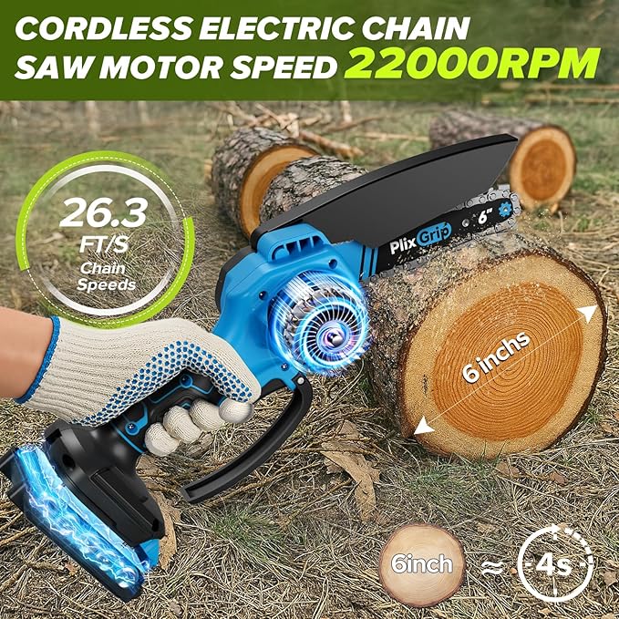 Mini Chainsaw, 6 Inch Mini Chainsaw cordless,21V with 2 Battery Powered Portable Handheld Small Chain Saw Use for Wood Cutting, Tree Trimming Handheld Saw, Home and Garden Tool (Bluce)