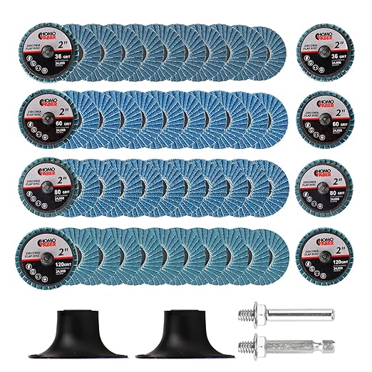 HOMO FABER 50 PCS 2 Inch Flap Discs for Die Grinder with 1/4" Holder | 36/60/80/120 Grit Roll Lock Sanding Discs | Surface Prep, Stripping, Grinding, Polishing, Deburring, Rust & Paint Removal