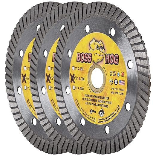 Delta Diamond Boss Hog 4 1/2 Inch 3 Pack Turbo Premium Diamond Blade for Masonry, Brick, Block, Pavers, Concrete, Stone, Wet/Dry Cutting, Continuous Rim (4.5" 3 Pack)
