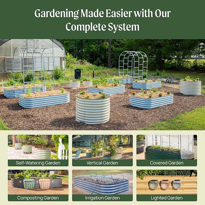 Vego garden Raised Garden Bed Kit, 17" Tall 10 in 1 Modular Metal Planter Box for Vegetables, Flowers, Herbs, Pearl White