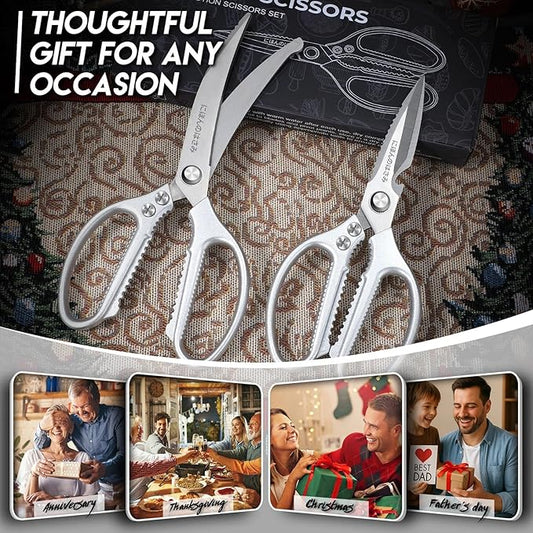 TIJERAS Kitchen Scissors Set Silver - Stainless Steel Kitchen Shears, Sharp Meat Scissors Dishwasher Safe, Heavy Duty Poultry Shears, Japanese Cooking Scissor for Food, Chicken, Gifts for Women