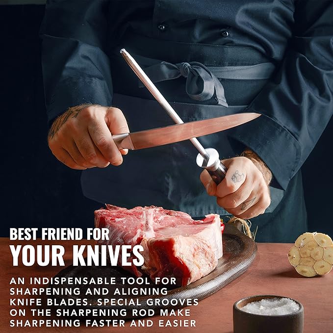 Cutluxe Honing Rod, Knife Sharpener Rod ??10" Honing Steel ??Ergonomic Handle Design, Grilling Gifts for Men ??Artisan Series