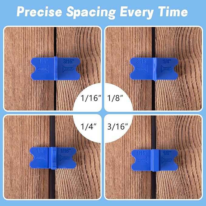8 Pcs ABS Deck Spacer Tool,4 Thicknesses Deck Board Spacers(1/16", 1/8", 3/16", 1/4"),Blue Deck Spacers Assorted for Pressure Treated Composite Decking