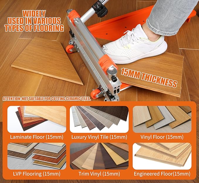 Laminate/Vinyl Floor Cutter, 13” Vinyl Plank Cutter with Wheels – Easy Angle & Length Cutting, Flooring Tools - Cuts Laminate Floor, Engineered Wood, LVP, LVT, VCT, SPC, WPC, HSS Blade/LED Light