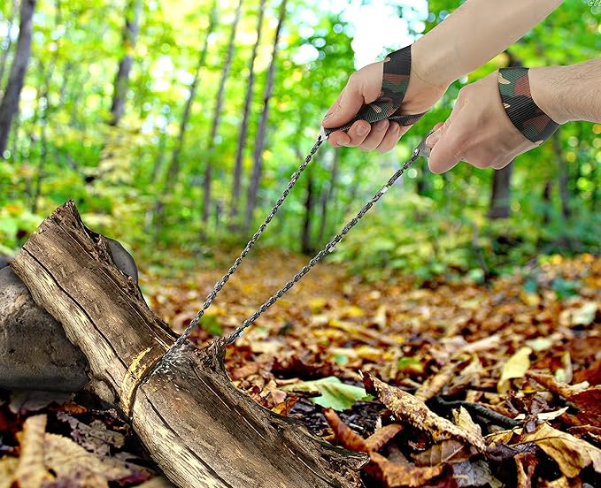 Pocket Chainsaw - Razor Sharp Self Cleaning 25.5 In Portable Hand Saw Survival Gear with Black Holster for Camping, Hunting, Hiking | Pocket-sized 25.5” Emergency Wilderness Survival Chain Saw (Green)