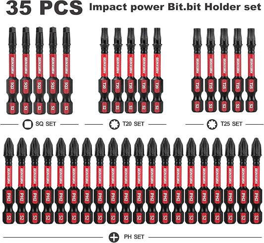 Impact Tough Phillips Square Torx 2 in. Insert Driver Bits, 35Pack Bulk T20/T25/PH2/SQ2 Screwdriver Power Bits Set