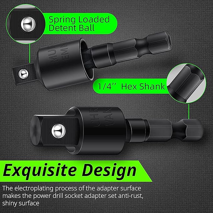 Right Angle Drill 105 Degree Right Angle Screwdriver set Drill Hex Bit Socket Adapter,360째Rotatable 3Pcs 1/4" 3/8" 1/2" Cr-V Hex Shank Impact Grade Driver Socket Adapter/Extension Set Drill Bit
