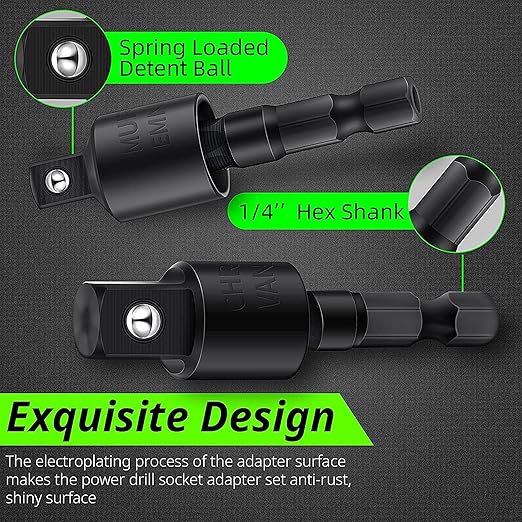 4-Piece Power Drill Sockets Adapter Sets,360째Rotatable 1/4" 3/8" 1/2" Impact Grade Driver Sockets Adapter Extension Set Drill Bit+105 Degree Right Angle Screwdriver Set Drill Hex Bit Socket Adapter